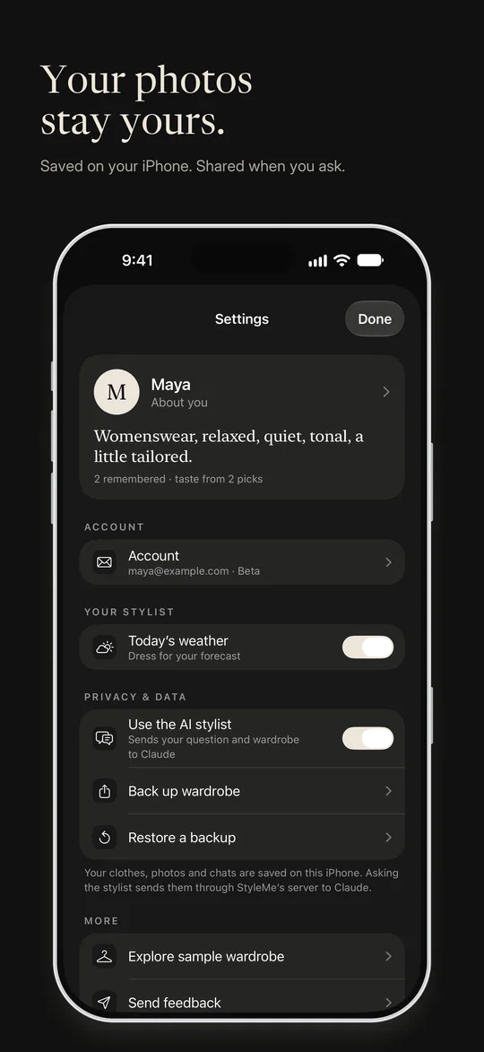 Settings, where privacy lives, in dark mode